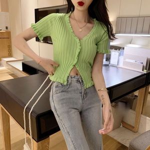 V-Neck Knit Cropped Top